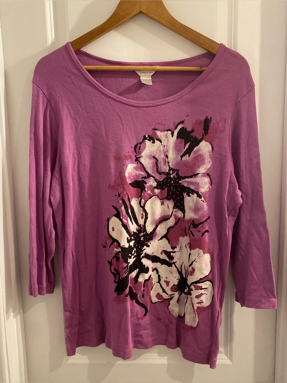CJ Banks Purple Floral 3/4 Sleeve Top XL Soft Stretch